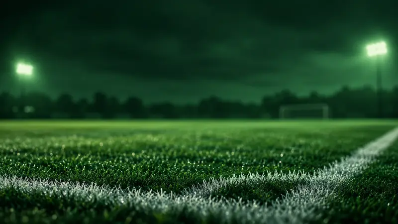 A football pitch under floodlights at night.